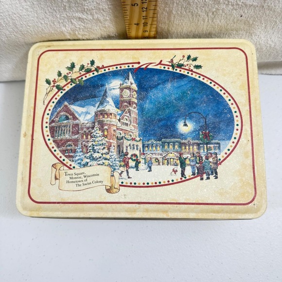 The Swiss Colony Other - Swiss Colony VTG Xmas Tin Monroe Wisconsin Helen Endres Winter Scene brownie box